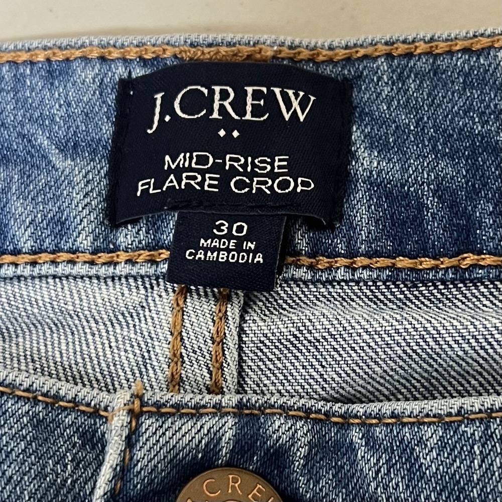 J Crew Jeans Womens 30 Blue Crop Flare Mid Rise Distressed Ripped Stretch - Picture 7 of 11